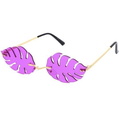 Tropical Palm Leaf Shape Cut-Out Rimless Color Tinted Leaves Sunglasses D075