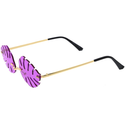 Tropical Palm Leaf Shape Cut-Out Rimless Color Tinted Leaves Sunglasses D075