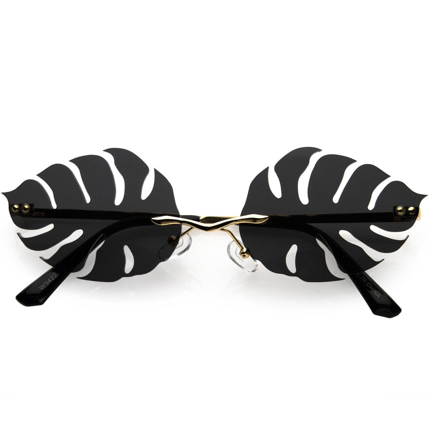 Tropical Palm Leaf Shape Cut-Out Rimless Color Tinted Leaves Sunglasses D075