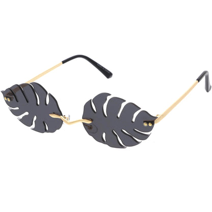 Tropical Palm Leaf Shape Cut-Out Rimless Color Tinted Leaves Sunglasses D075