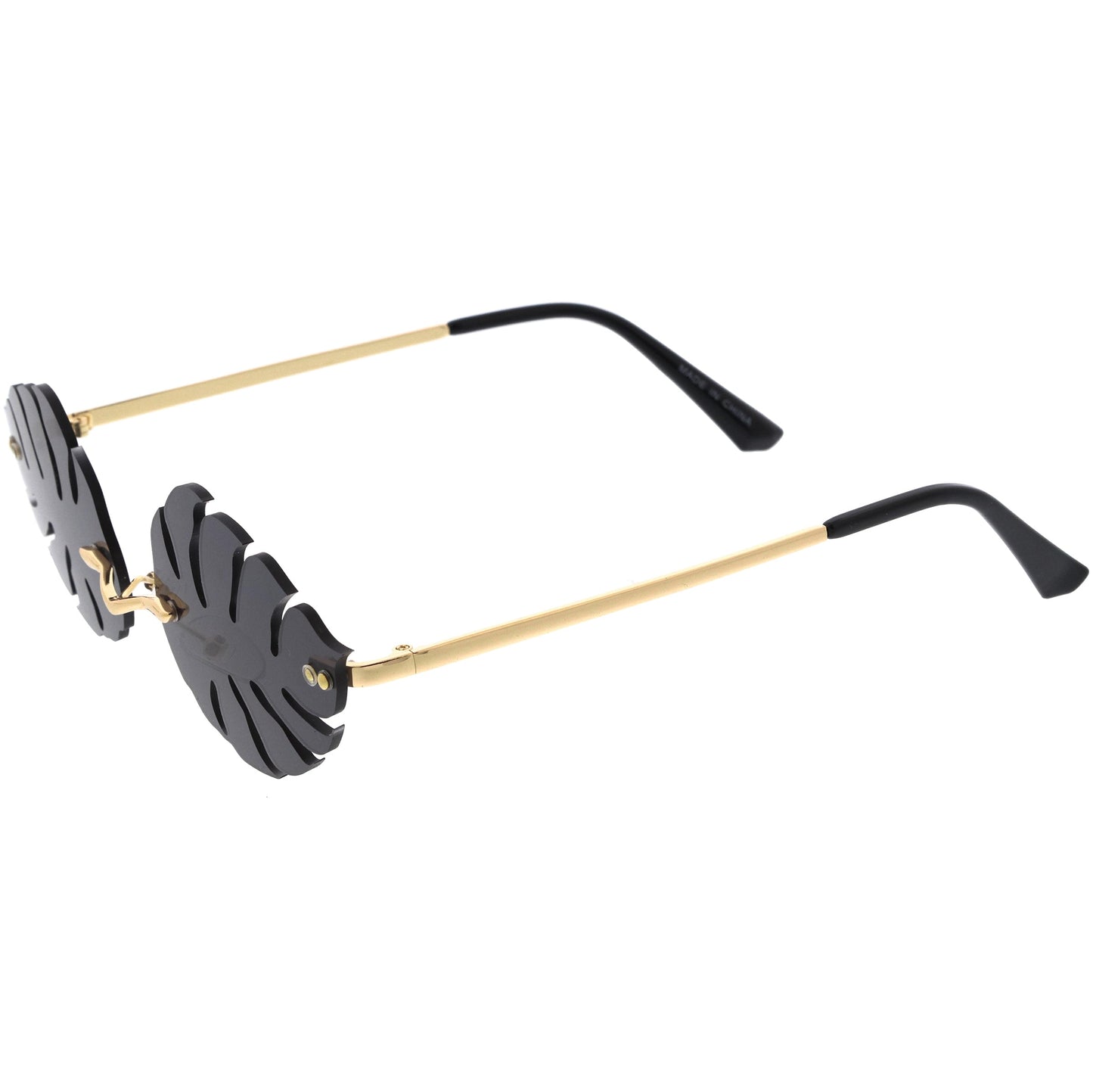 Tropical Palm Leaf Shape Cut-Out Rimless Color Tinted Leaves Sunglasses D075