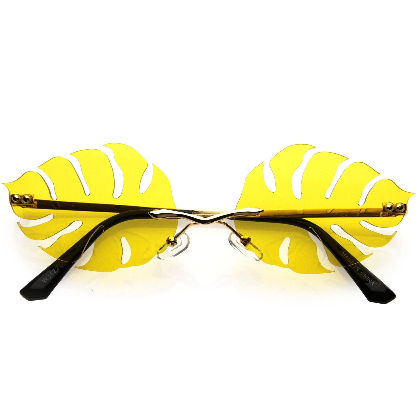 Tropical Palm Leaf Shape Cut-Out Rimless Color Tinted Leaves Sunglasses D075