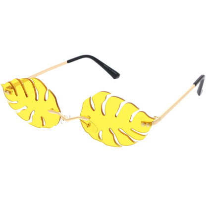 Tropical Palm Leaf Shape Cut-Out Rimless Color Tinted Leaves Sunglasses D075