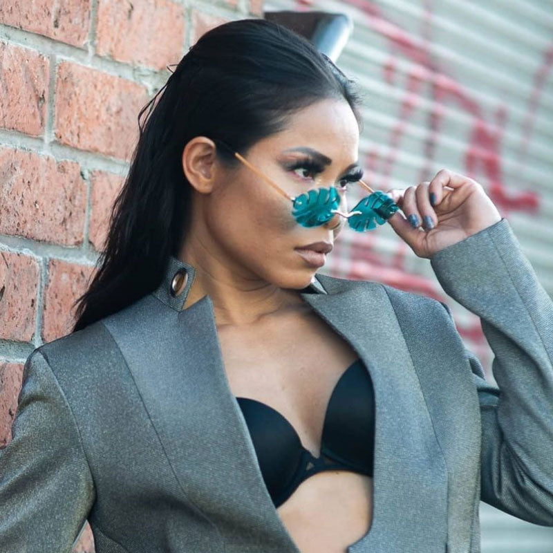 Tropical Palm Leaf Shape Cut-Out Rimless Color Tinted Leaves Sunglasses D075