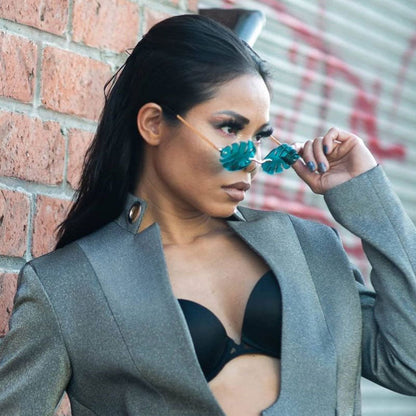 Tropical Palm Leaf Shape Cut-Out Rimless Color Tinted Leaves Sunglasses D075