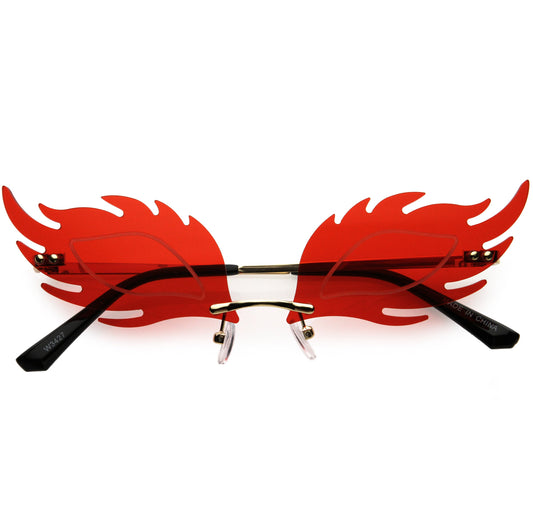 Aesthetically Elegant Fire Bevelled Masquerade Detail Flame Shaped Sunglasses D076
