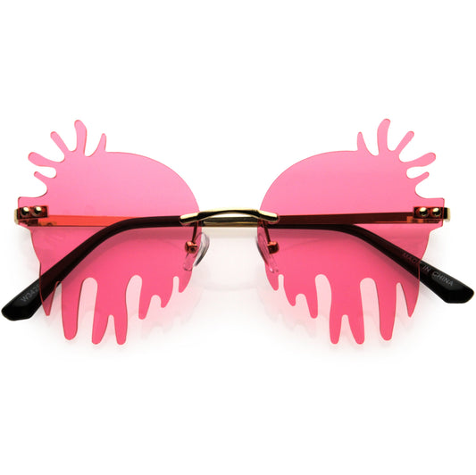 Rimless Splatter Melting Dripping Effect Color Tinted Lens Round Drip Sunglasses D077