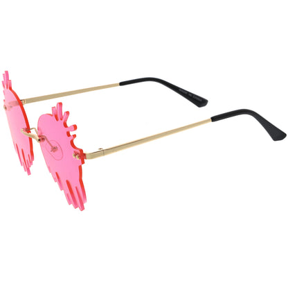 Rimless Splatter Melting Dripping Effect Color Tinted Lens Round Drip Sunglasses D077