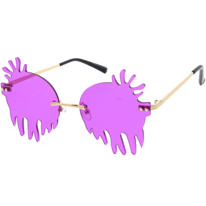 Rimless Splatter Melting Dripping Effect Color Tinted Lens Round Drip Sunglasses D077