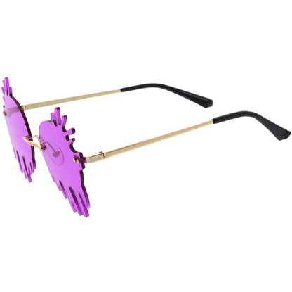 Rimless Splatter Melting Dripping Effect Color Tinted Lens Round Drip Sunglasses D077