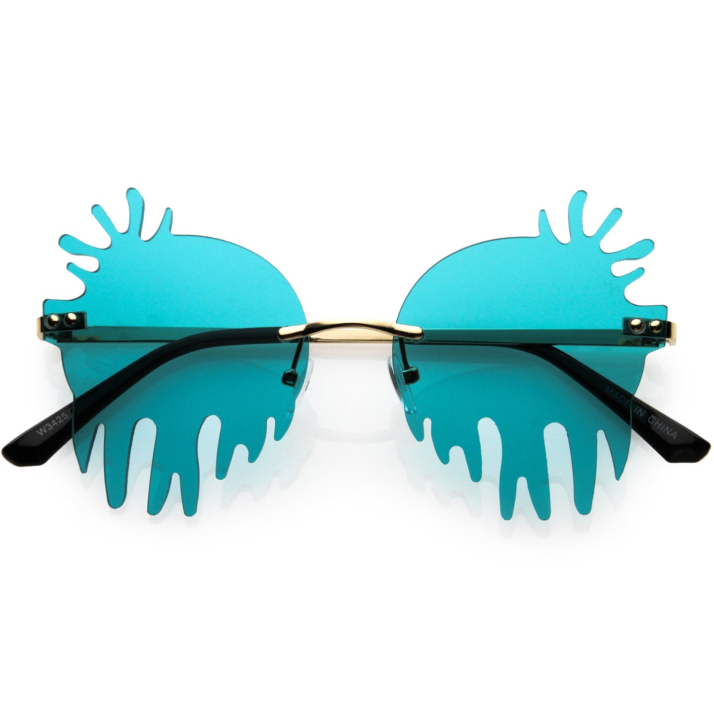 Rimless Splatter Melting Dripping Effect Color Tinted Lens Round Drip Sunglasses D077