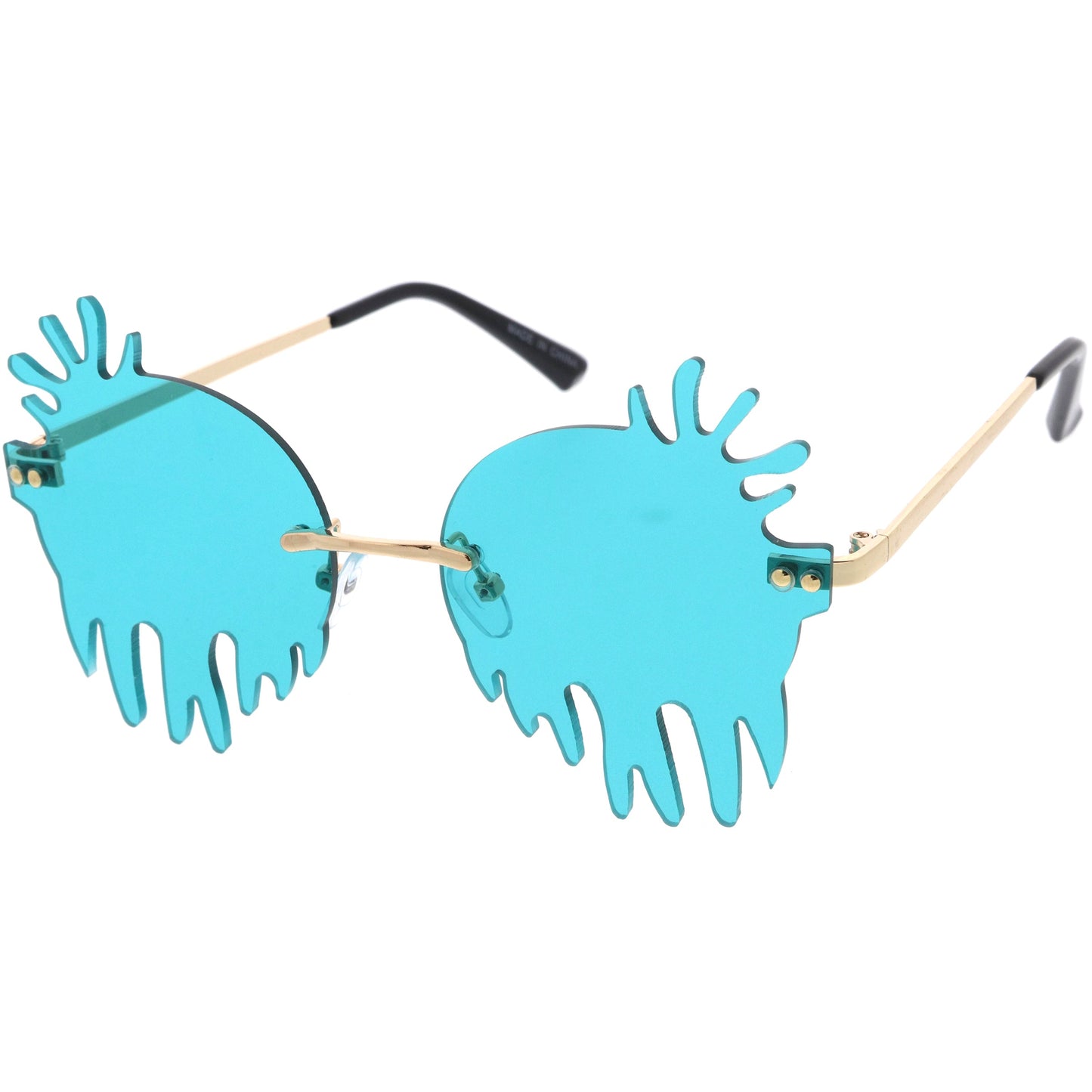 Rimless Splatter Melting Dripping Effect Color Tinted Lens Round Drip Sunglasses D077