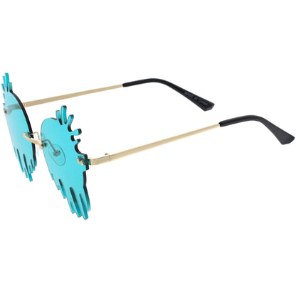 Rimless Splatter Melting Dripping Effect Color Tinted Lens Round Drip Sunglasses D077