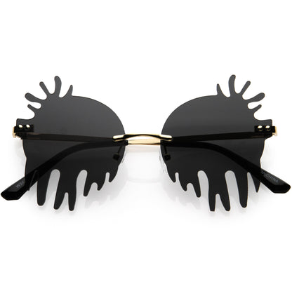 Rimless Splatter Melting Dripping Effect Color Tinted Lens Round Drip Sunglasses D077