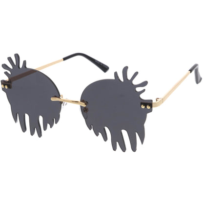 Rimless Splatter Melting Dripping Effect Color Tinted Lens Round Drip Sunglasses D077