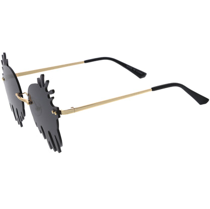 Rimless Splatter Melting Dripping Effect Color Tinted Lens Round Drip Sunglasses D077