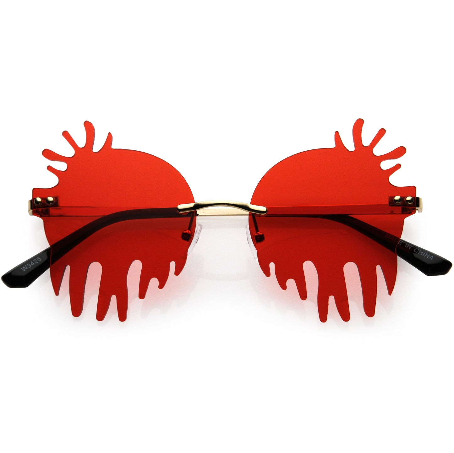 Rimless Splatter Melting Dripping Effect Color Tinted Lens Round Drip Sunglasses D077