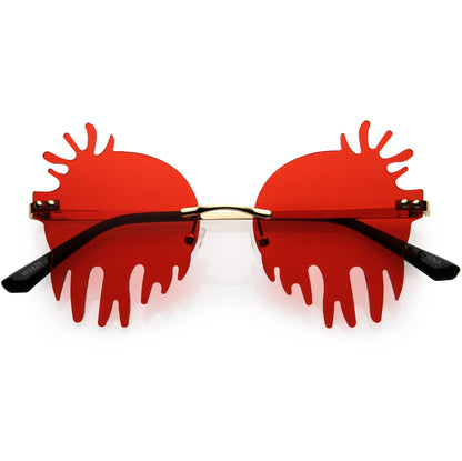 Rimless Splatter Melting Dripping Effect Color Tinted Lens Round Drip Sunglasses D077