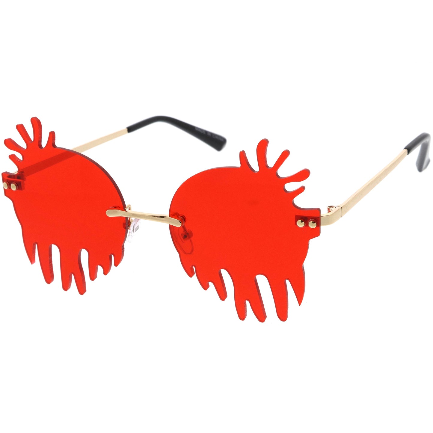 Rimless Splatter Melting Dripping Effect Color Tinted Lens Round Drip Sunglasses D077