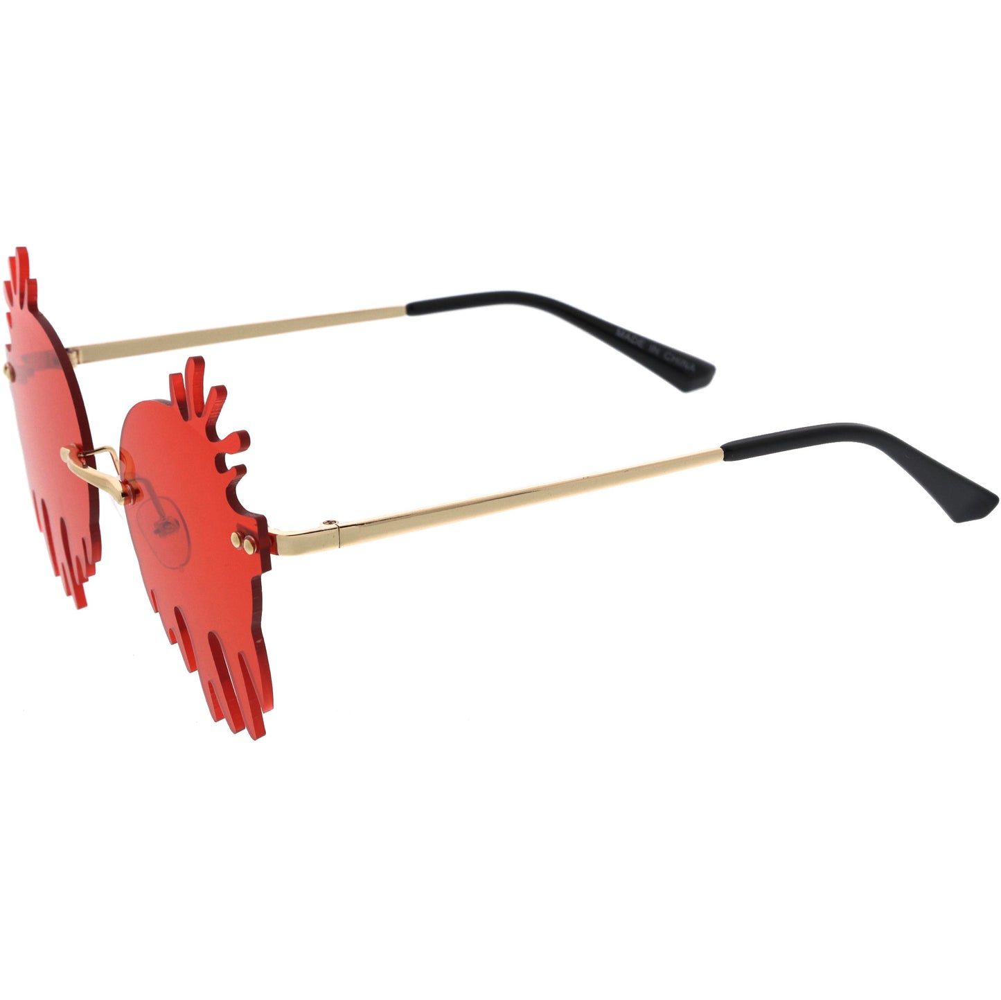 Rimless Splatter Melting Dripping Effect Color Tinted Lens Round Drip Sunglasses D077