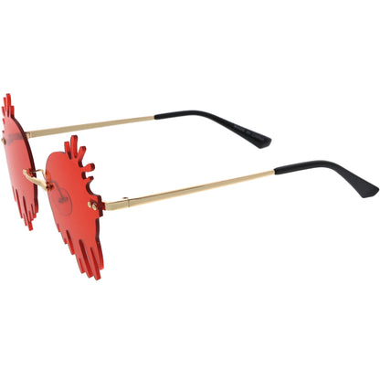 Rimless Splatter Melting Dripping Effect Color Tinted Lens Round Drip Sunglasses D077