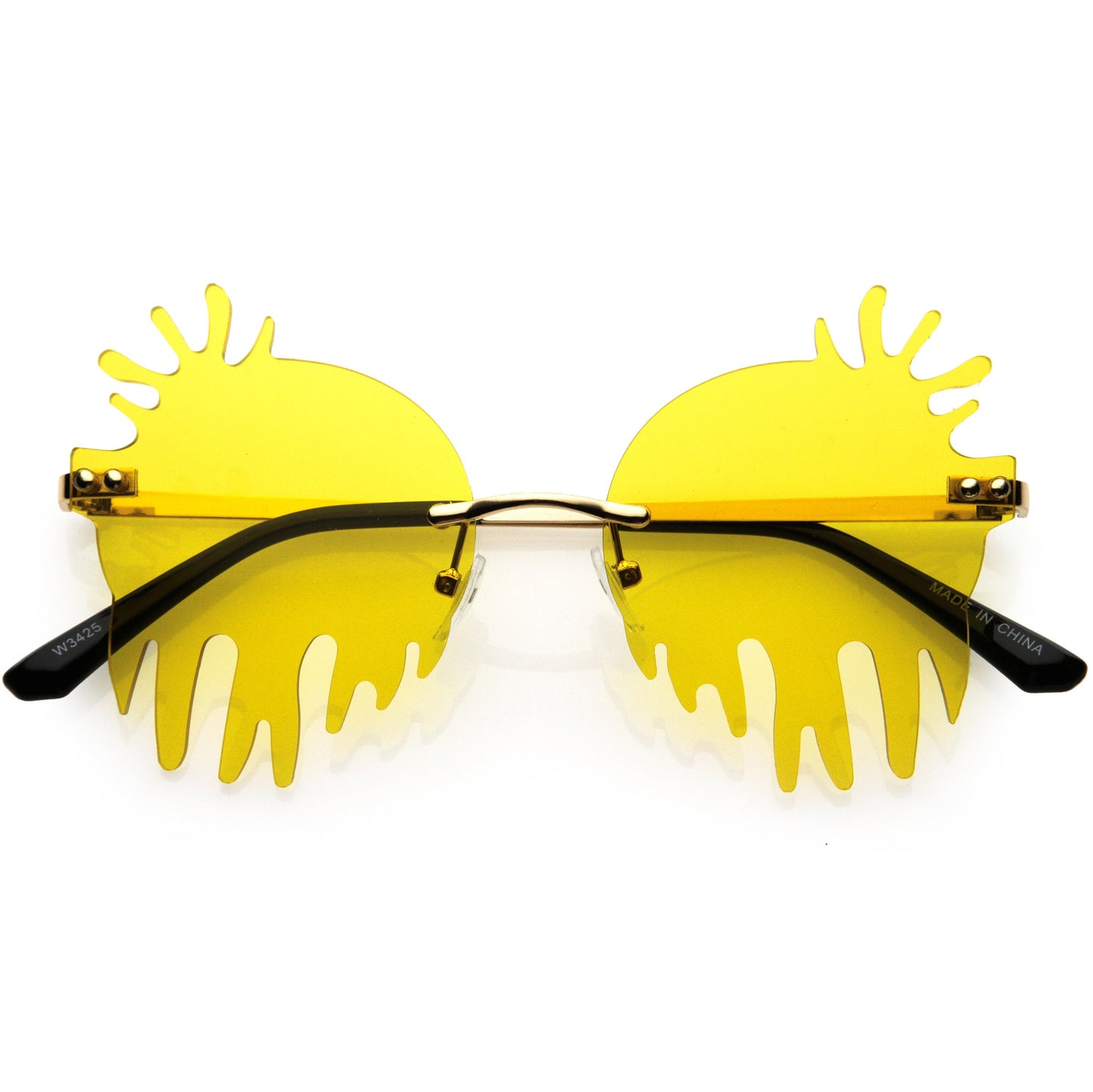 Rimless Splatter Melting Dripping Effect Color Tinted Lens Round Drip Sunglasses D077