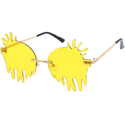 Rimless Splatter Melting Dripping Effect Color Tinted Lens Round Drip Sunglasses D077