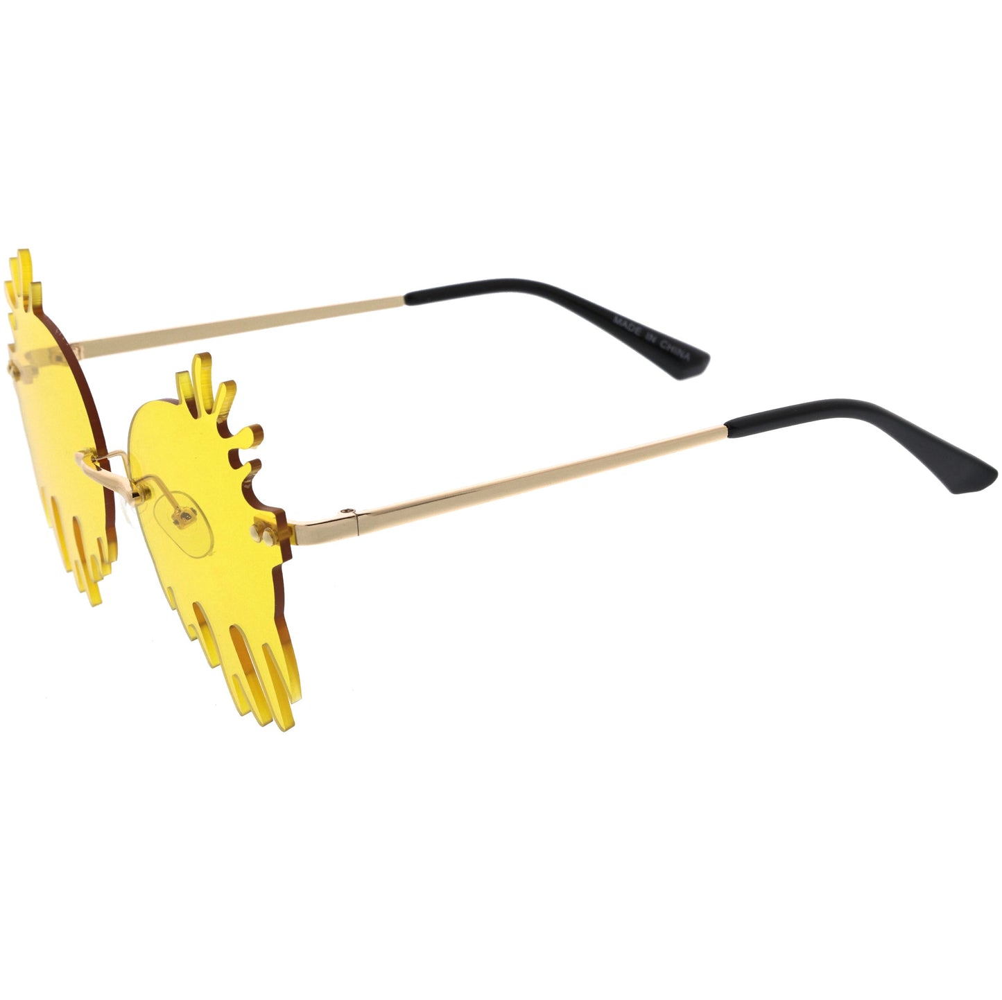 Rimless Splatter Melting Dripping Effect Color Tinted Lens Round Drip Sunglasses D077