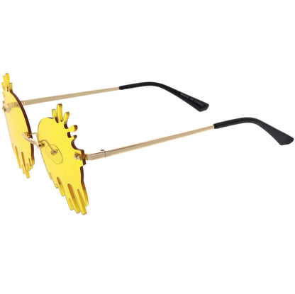Rimless Splatter Melting Dripping Effect Color Tinted Lens Round Drip Sunglasses D077