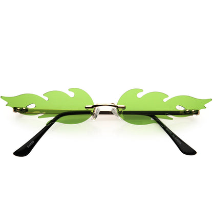 Bold Fire Flaming Shape Color Tinted Lens Rimless Flames Sunglasses D080