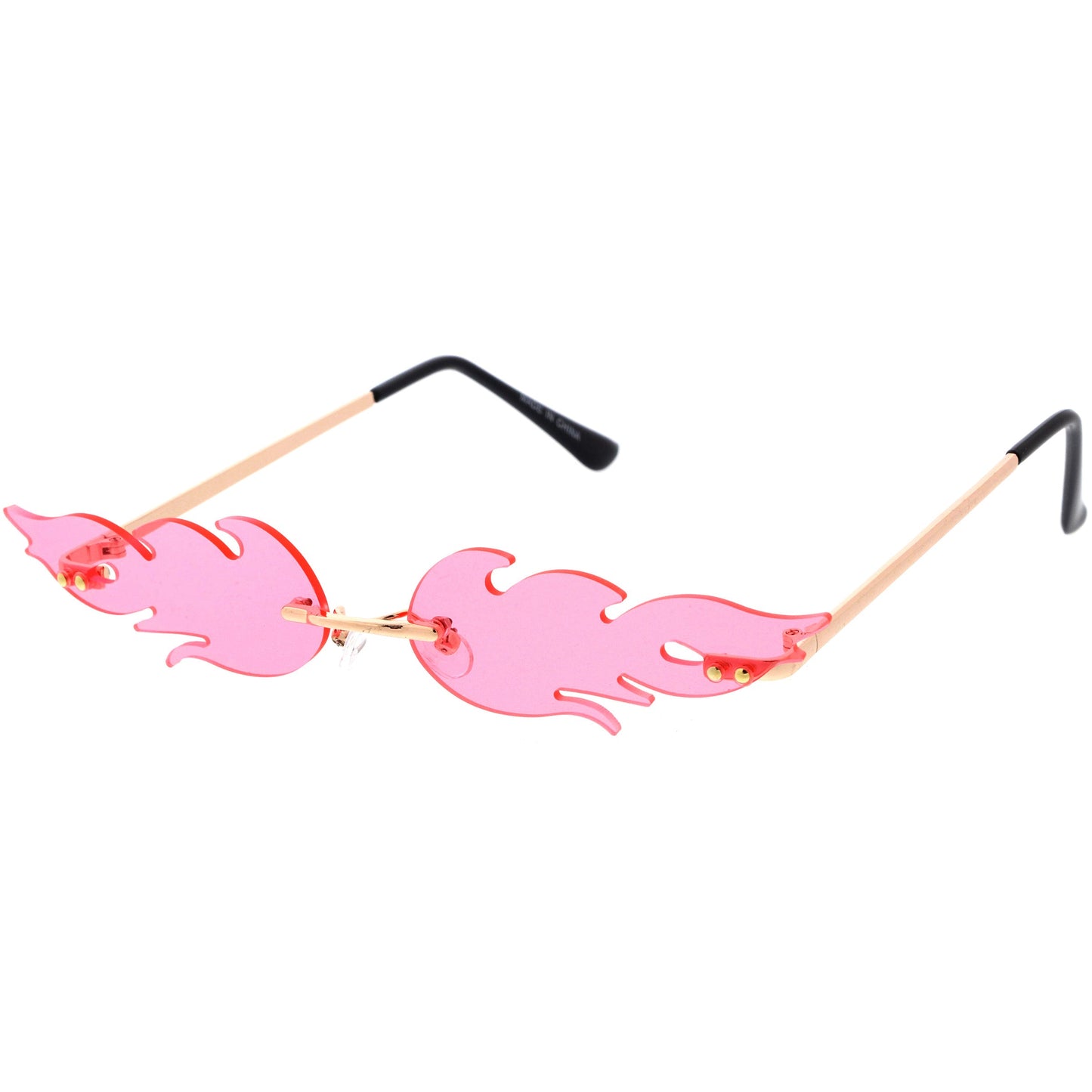 Bold Fire Flaming Shape Color Tinted Lens Rimless Flames Sunglasses D080