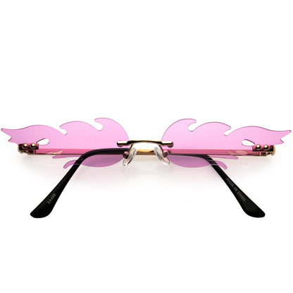 Bold Fire Flaming Shape Color Tinted Lens Rimless Flames Sunglasses D080