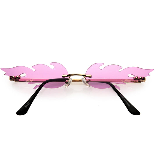 Bold Fire Flaming Shape Color Tinted Lens Rimless Flames Sunglasses D080