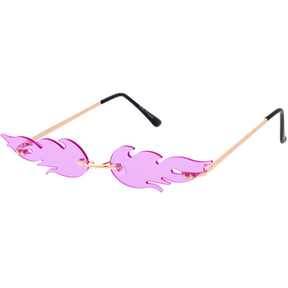 Bold Fire Flaming Shape Color Tinted Lens Rimless Flames Sunglasses D080