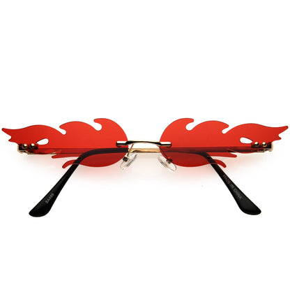 Bold Fire Flaming Shape Color Tinted Lens Rimless Flames Sunglasses D080
