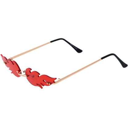 Bold Fire Flaming Shape Color Tinted Lens Rimless Flames Sunglasses D080