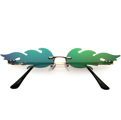 Bold Fire Flaming Shape Mirrored Lens Rimless Flames Sunglasses D081