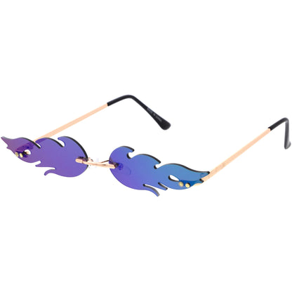 Bold Fire Flaming Shape Mirrored Lens Rimless Flames Sunglasses D081
