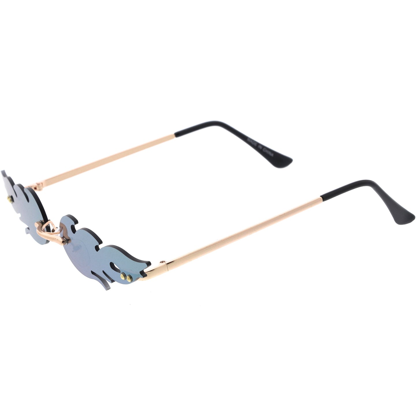 Bold Fire Flaming Shape Mirrored Lens Rimless Flames Sunglasses D081