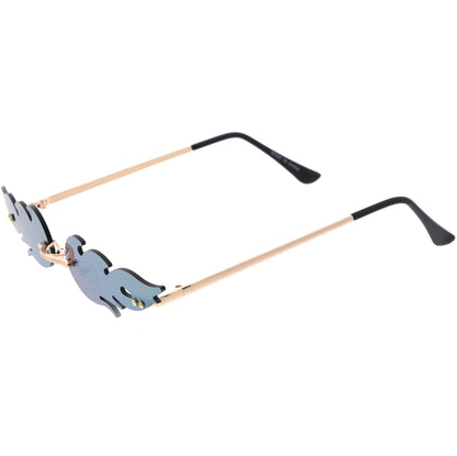 Bold Fire Flaming Shape Mirrored Lens Rimless Flames Sunglasses D081