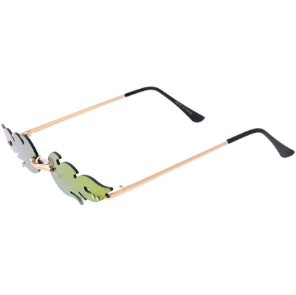 Bold Fire Flaming Shape Mirrored Lens Rimless Flames Sunglasses D081