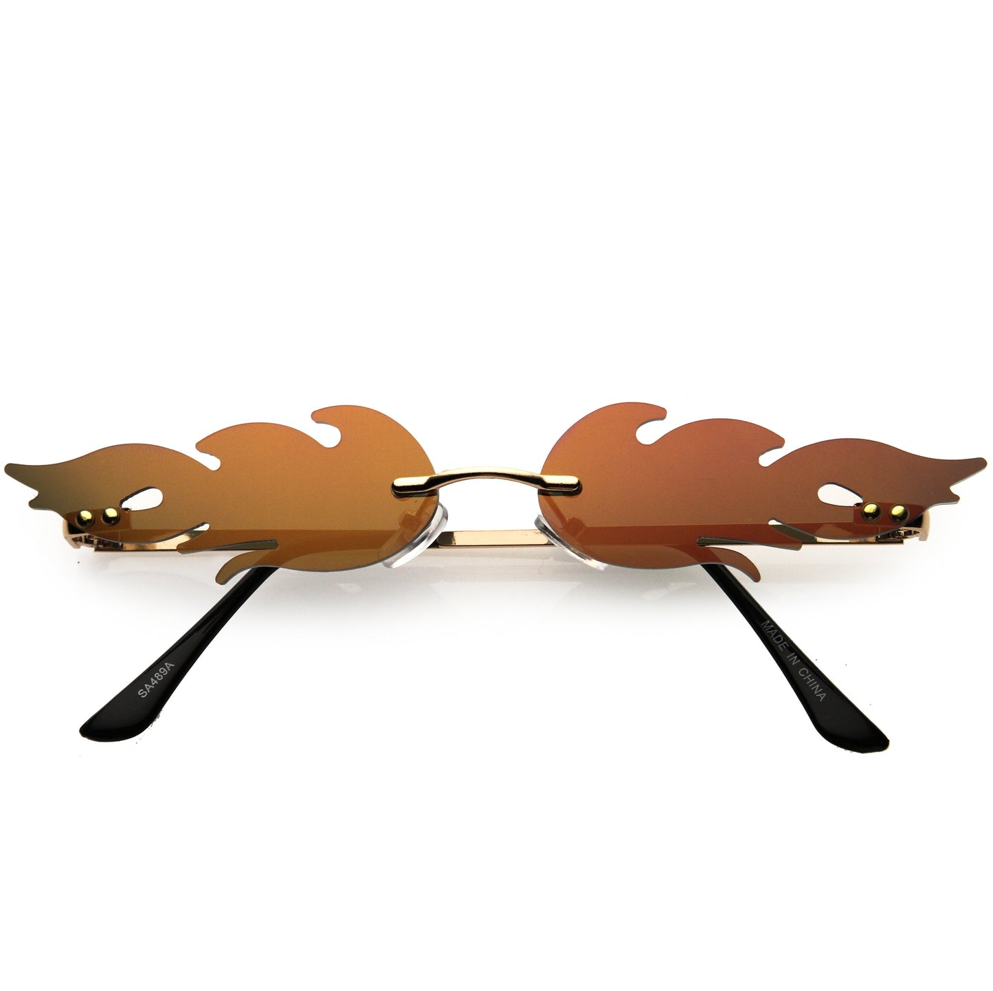 Bold Fire Flaming Shape Mirrored Lens Rimless Flames Sunglasses D081
