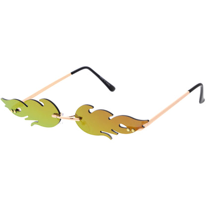Bold Fire Flaming Shape Mirrored Lens Rimless Flames Sunglasses D081