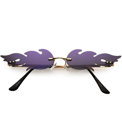 Bold Fire Flaming Shape Mirrored Lens Rimless Flames Sunglasses D081