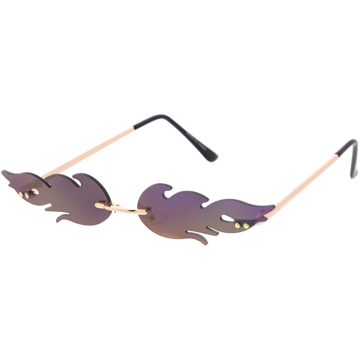 Bold Fire Flaming Shape Mirrored Lens Rimless Flames Sunglasses D081