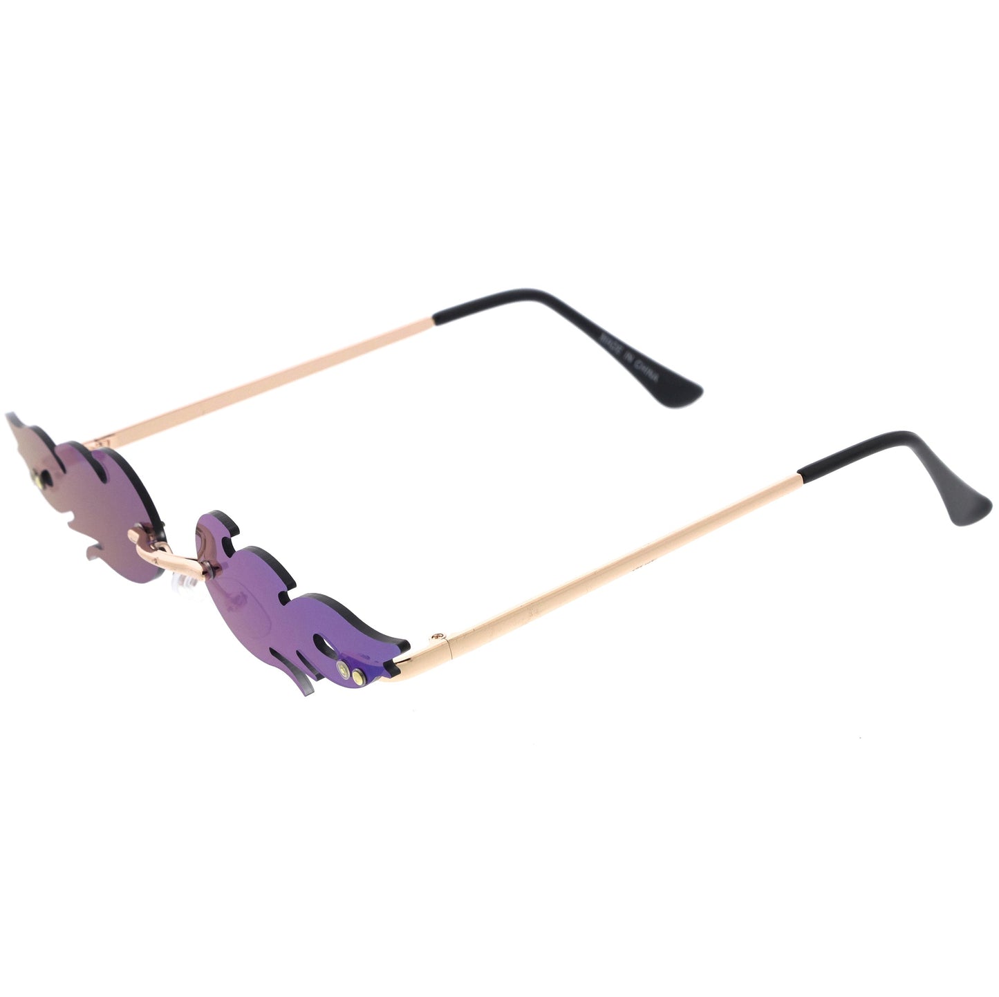 Bold Fire Flaming Shape Mirrored Lens Rimless Flames Sunglasses D081