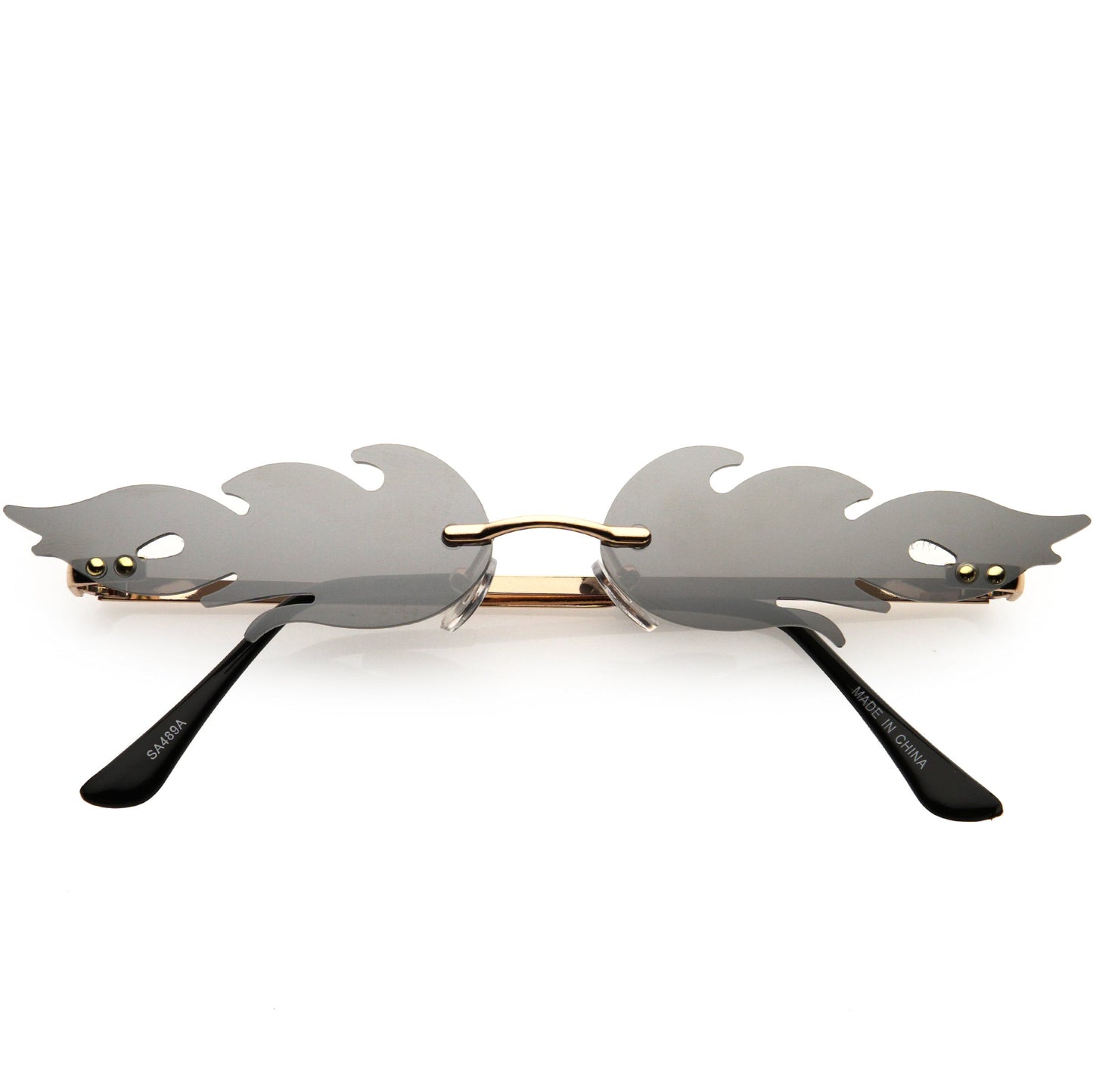 Bold Fire Flaming Shape Mirrored Lens Rimless Flames Sunglasses D081