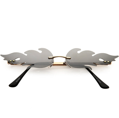 Bold Fire Flaming Shape Mirrored Lens Rimless Flames Sunglasses D081