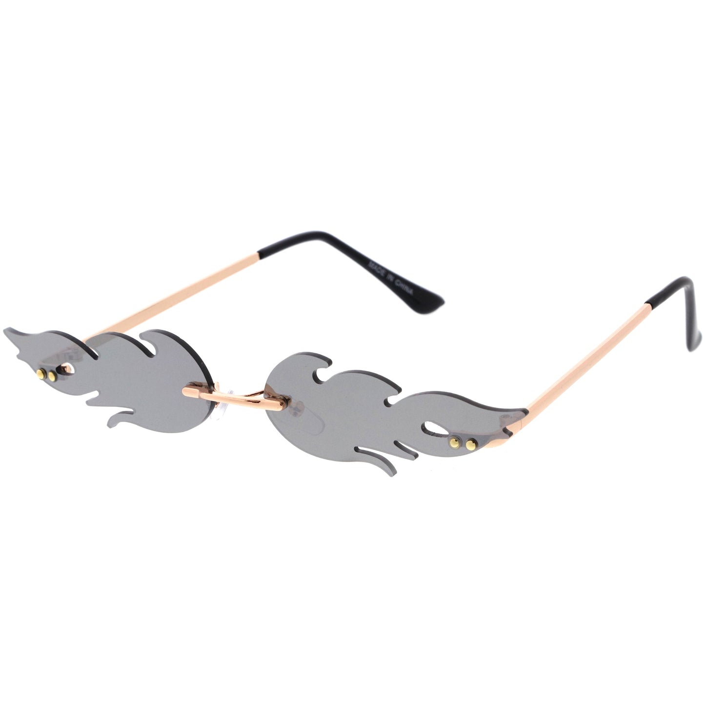 Bold Fire Flaming Shape Mirrored Lens Rimless Flames Sunglasses D081