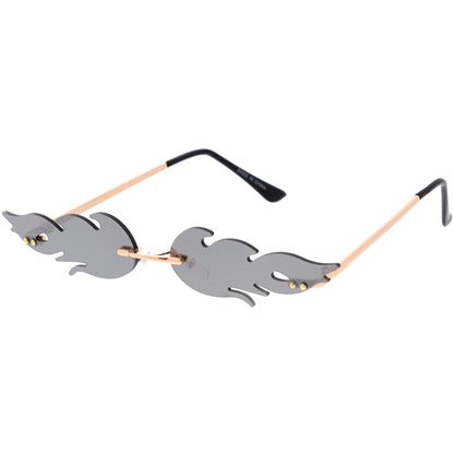 Bold Fire Flaming Shape Mirrored Lens Rimless Flames Sunglasses D081